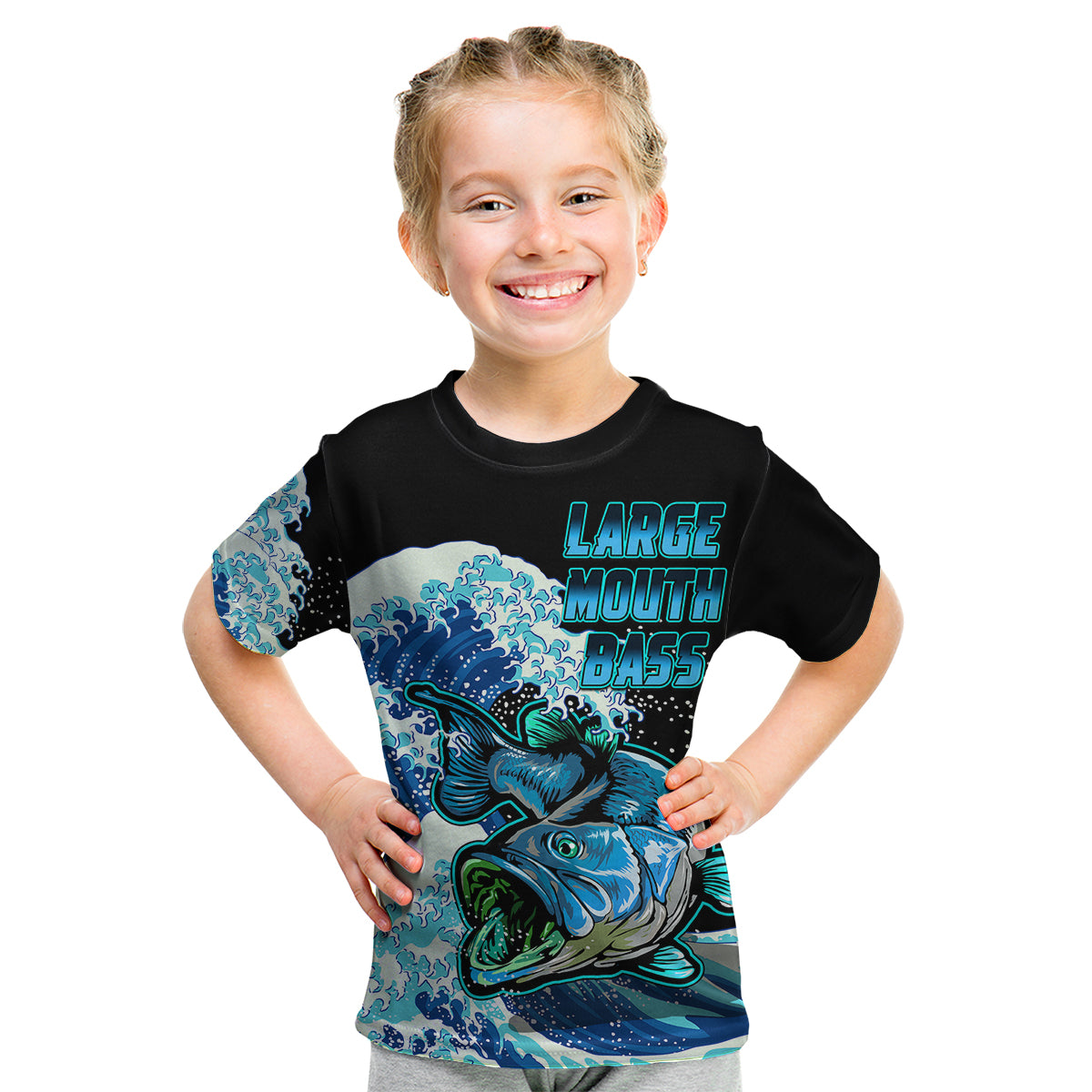 Largemouth Bass Fishing Blue Kid T Shirt - Wonder Print Shop