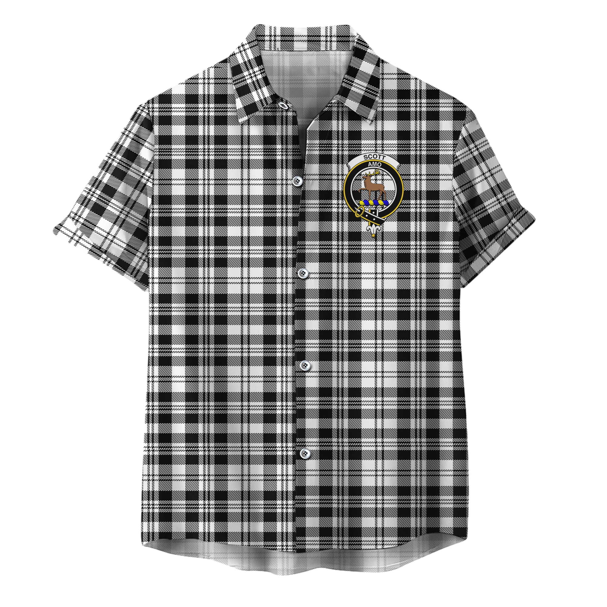 scottish-scott-black-white-clan-crest-tartan-hawaiian-shirt