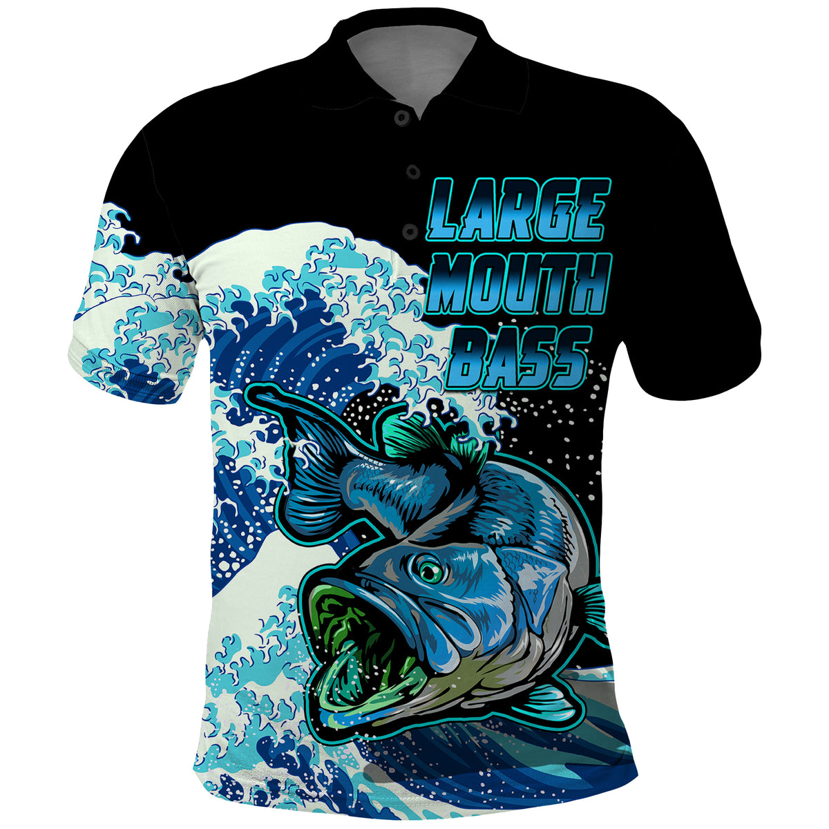 Largemouth Bass Fishing Polo Shirt Blue - Wonder Print Shop
