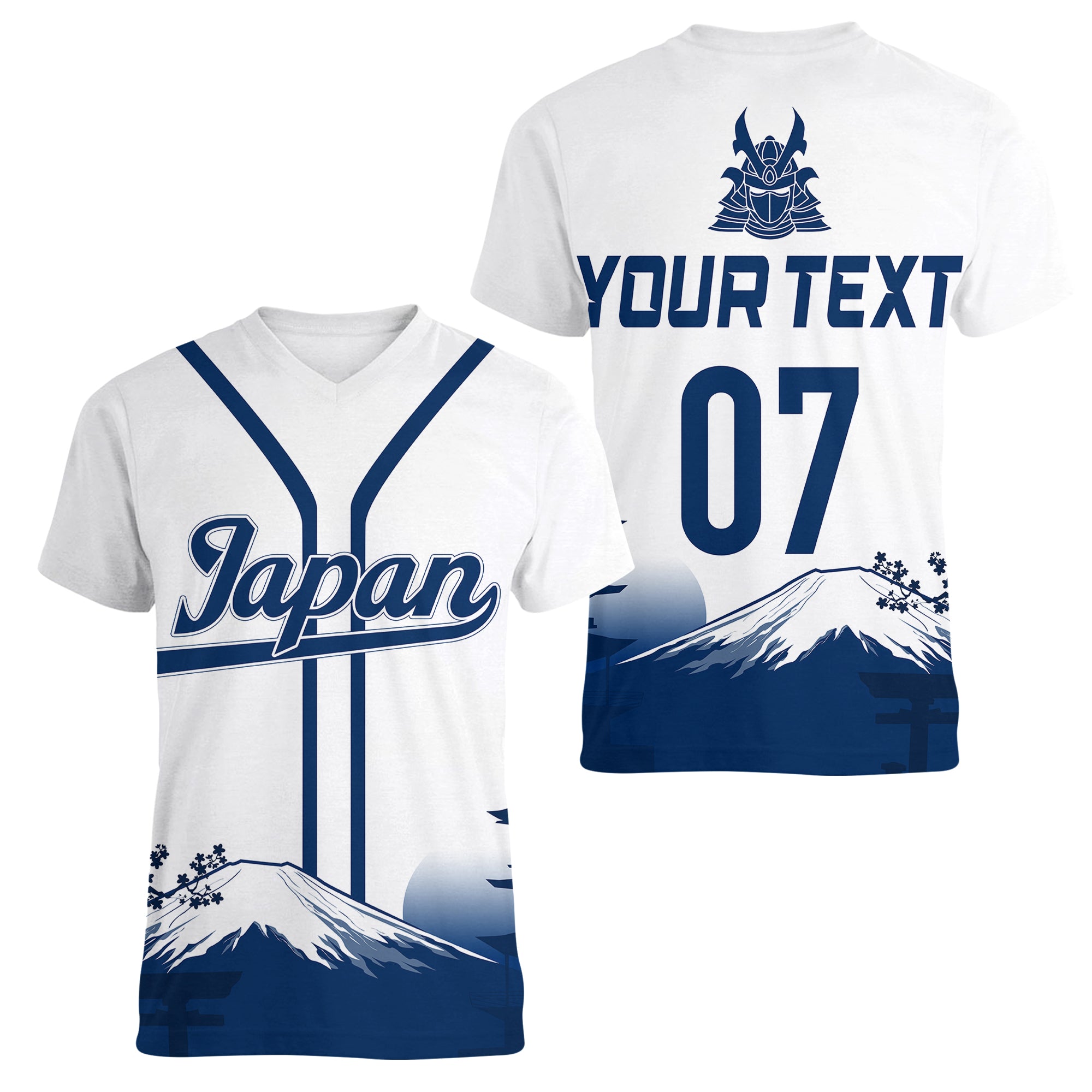 japan-baseball-champions-fuji-mountain-landscape-art-women-v-neck-t-shirt