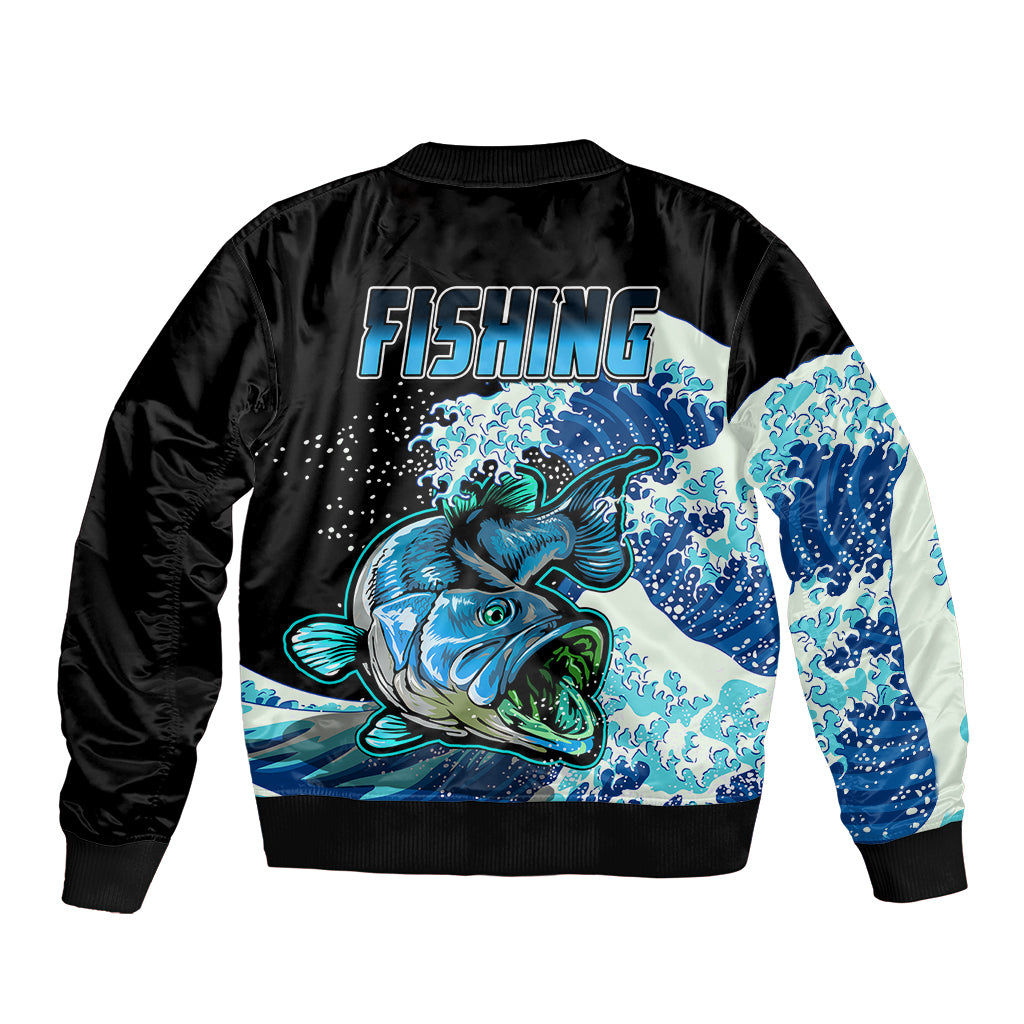Largemouth Bass Fishing Blue Sleeve Zip Bomber Jacket - Wonder Print Shop