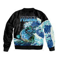 Largemouth Bass Fishing Blue Sleeve Zip Bomber Jacket - Wonder Print Shop