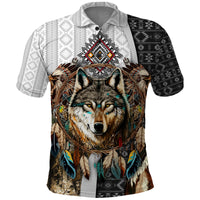 Native American Wolf Dreamcatcher with Eagles Feathers Polo Shirt - Wonder Print Shop