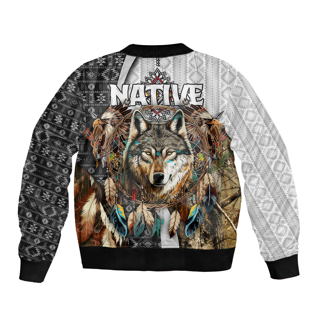 Native American Wolf Dreamcatcher with Eagles Feathers Bomber Jacket - Wonder Print Shop
