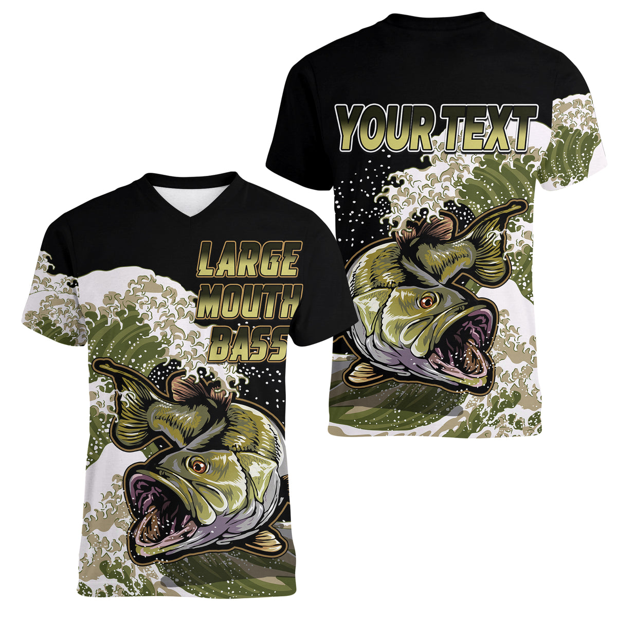 (Custom Personalised) Bass Fishing Gold Women V Neck T Shirt - Wonder Print Shop