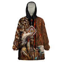 Native American Chiefs Headdress Warrior With Eagle Wolves Wearable Blanket Hoodie - Wonder Print Shop