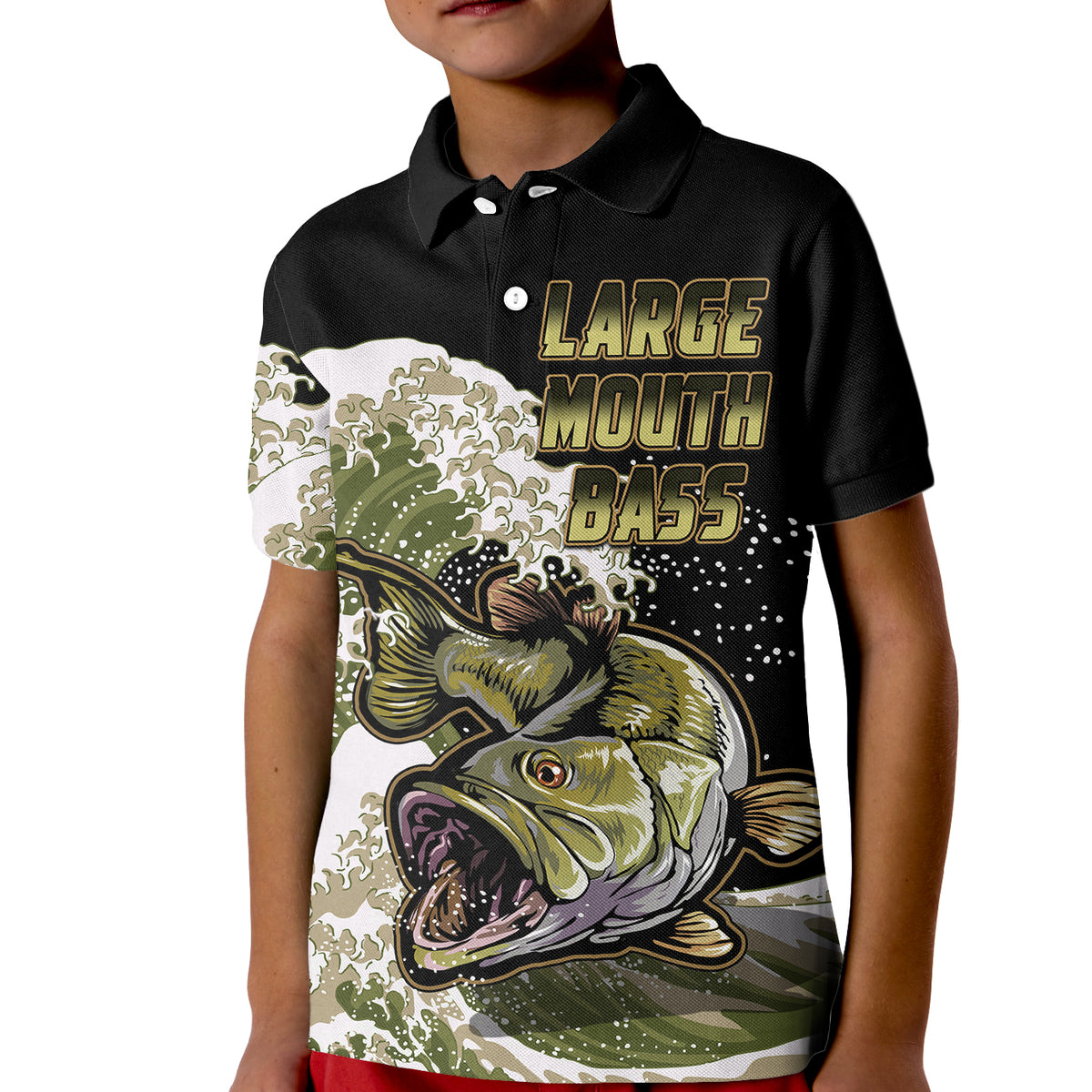 Custom Bass Fishing Gold Polo Shirt for Kid - Wonder Print Shop