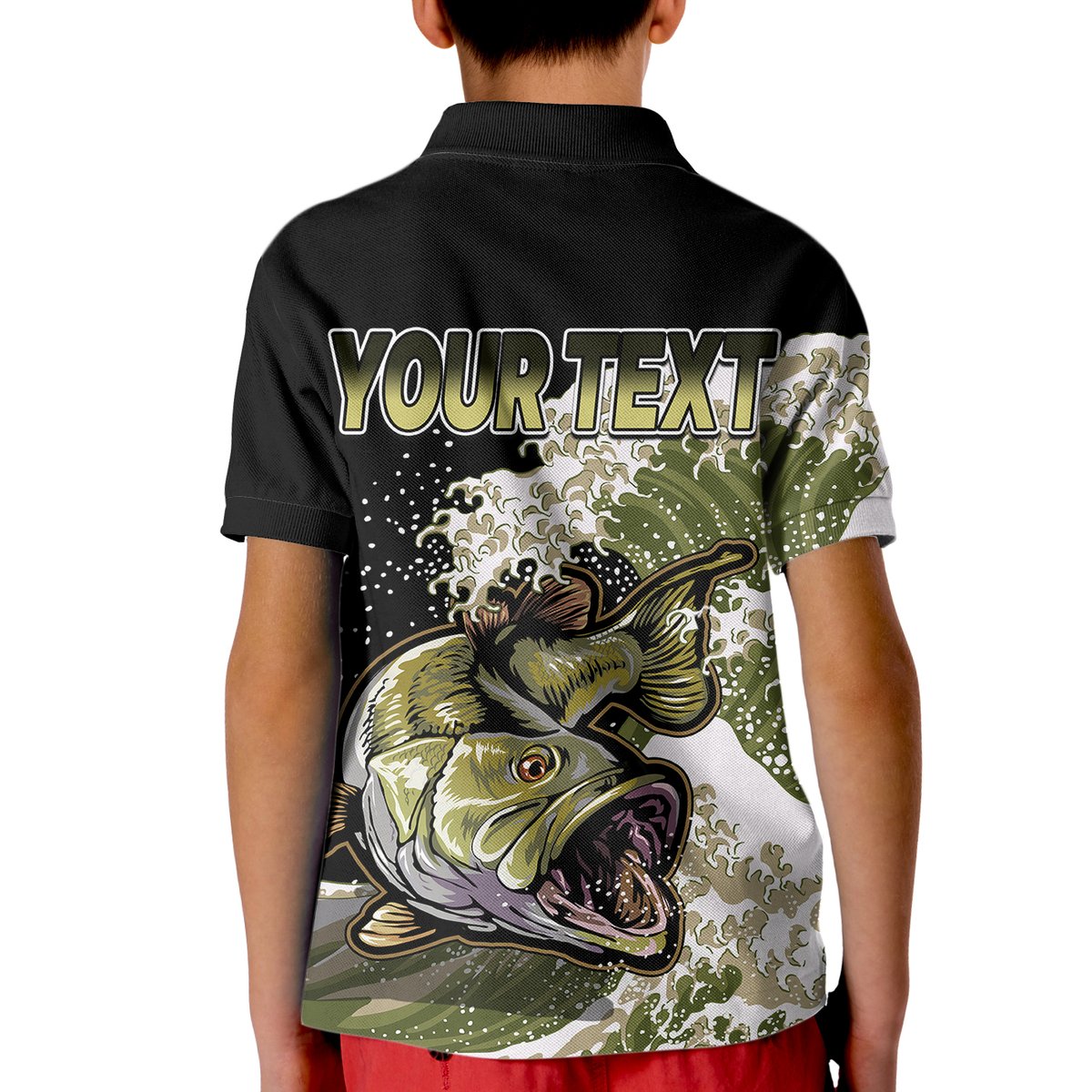 Custom Bass Fishing Gold Polo Shirt for Kid - Wonder Print Shop