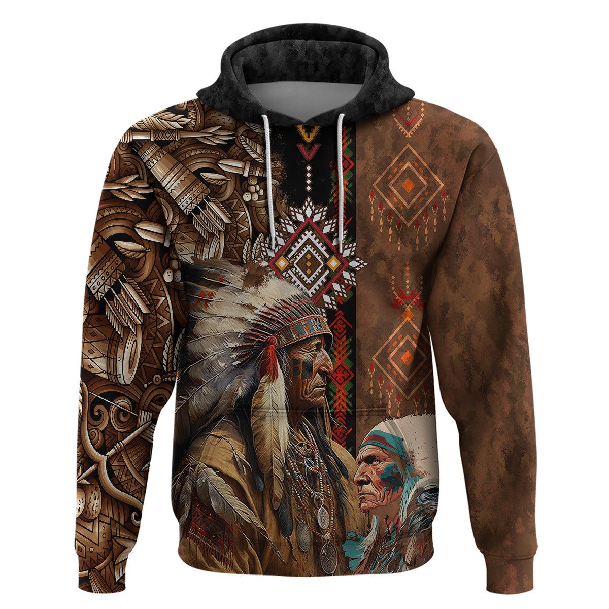 Native American Chiefs Headdress Warrior With Eagle Wolves Hoodie - Wonder Print Shop