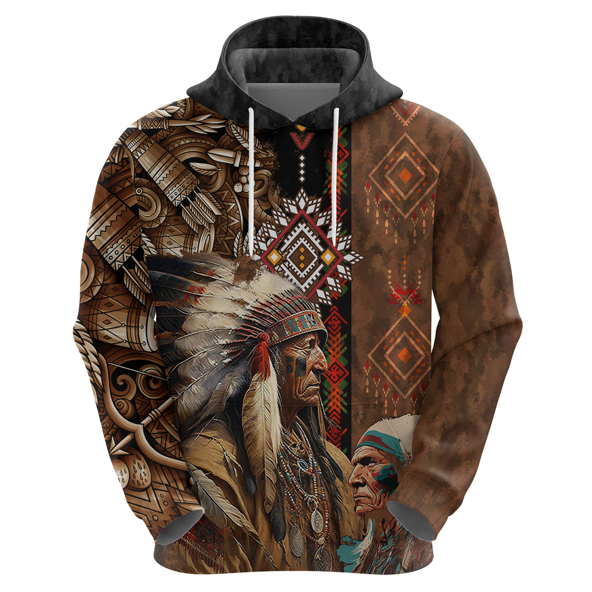 Native American Chiefs Headdress Warrior With Eagle Wolves Hoodie - Wonder Print Shop