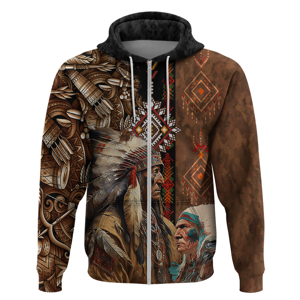 Native American Chiefs Headdress Warrior With Eagle Wolves Hoodie - Wonder Print Shop