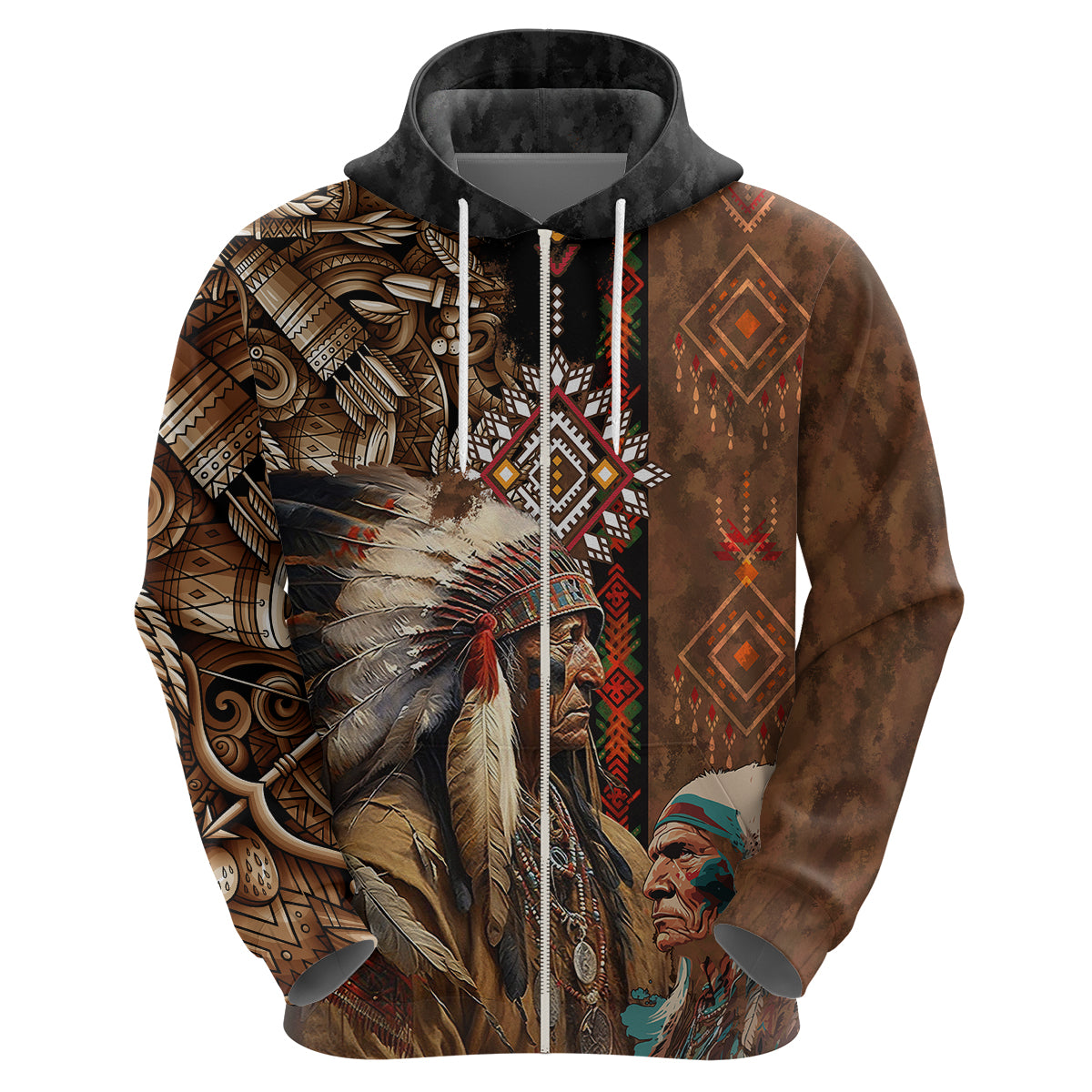 Native American Chiefs Headdress Warrior With Eagle Wolves Hoodie - Wonder Print Shop