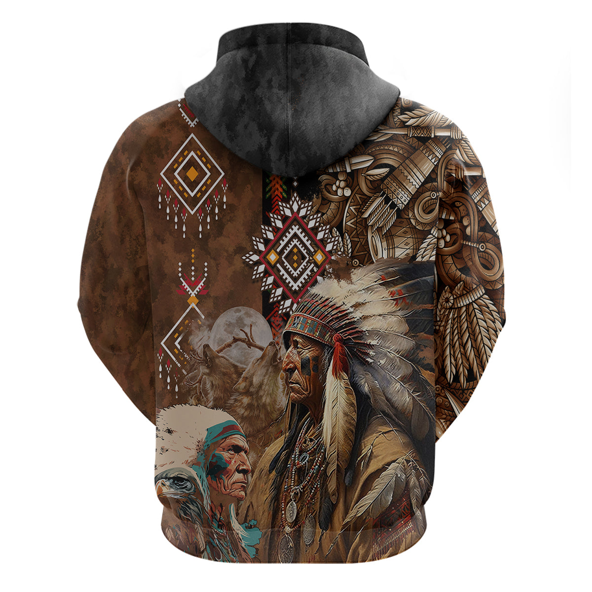 Native American Chiefs Headdress Warrior With Eagle Wolves Hoodie - Wonder Print Shop