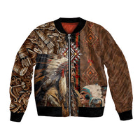Native American Chiefs Headdress Warrior With Eagle Wolves Bomber Jacket - Wonder Print Shop