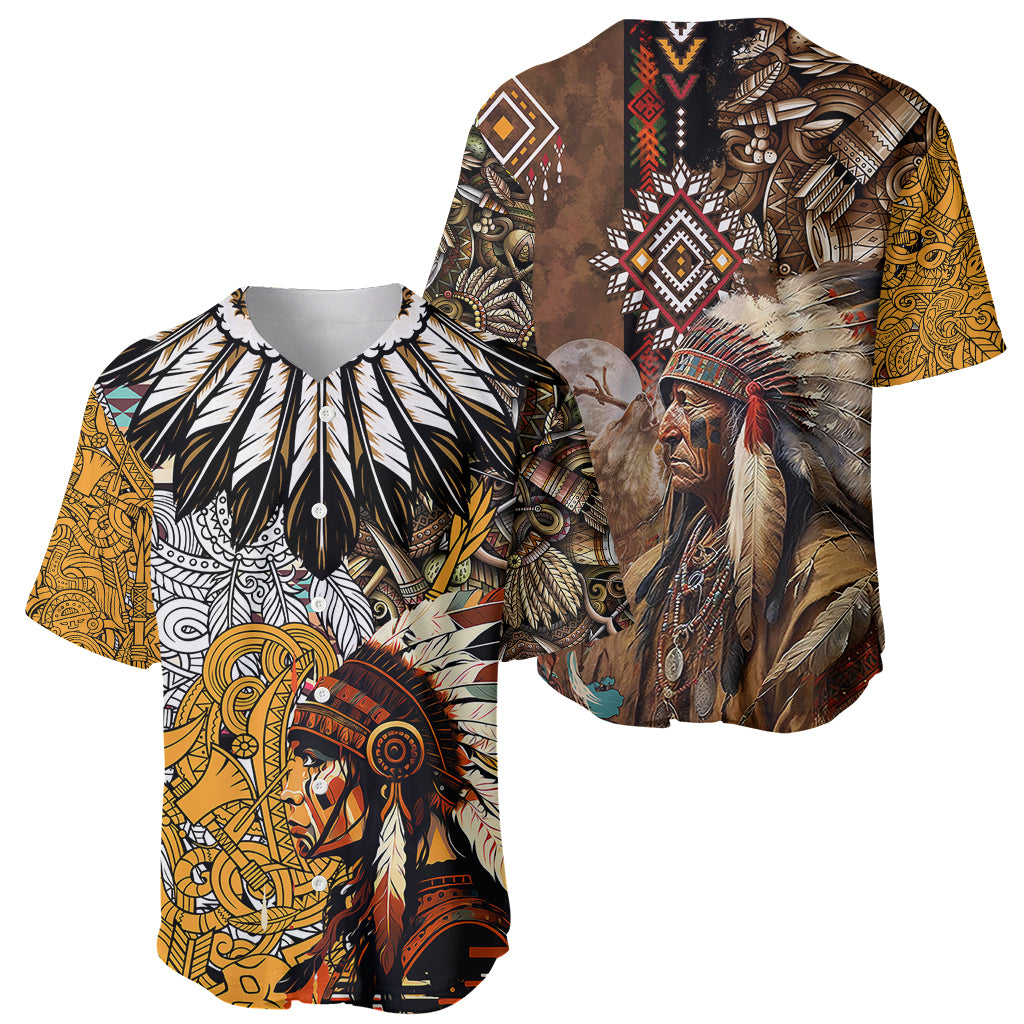 Native American Feather Hand Drawn Pattern Baseball Jersey - Wonder Print Shop
