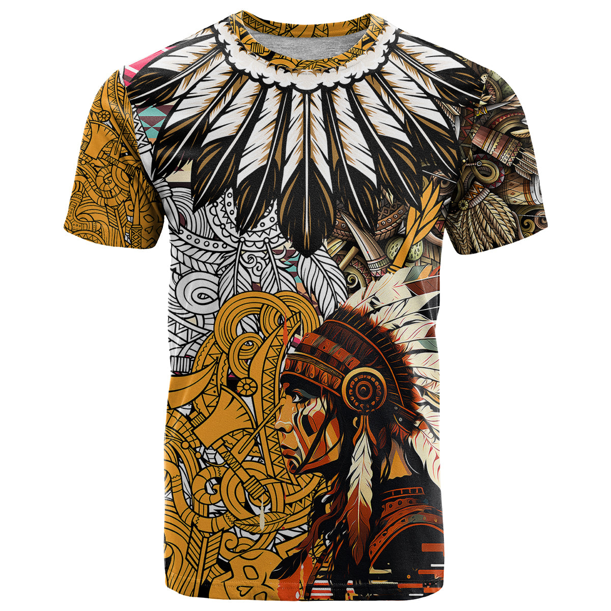 Native American Feather Hand Drawn Pattern T Shirt - Wonder Print Shop