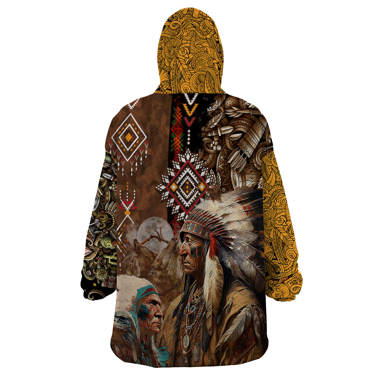 Native American Feather Hand Drawn Pattern Wearable Blanket Hoodie - Wonder Print Shop