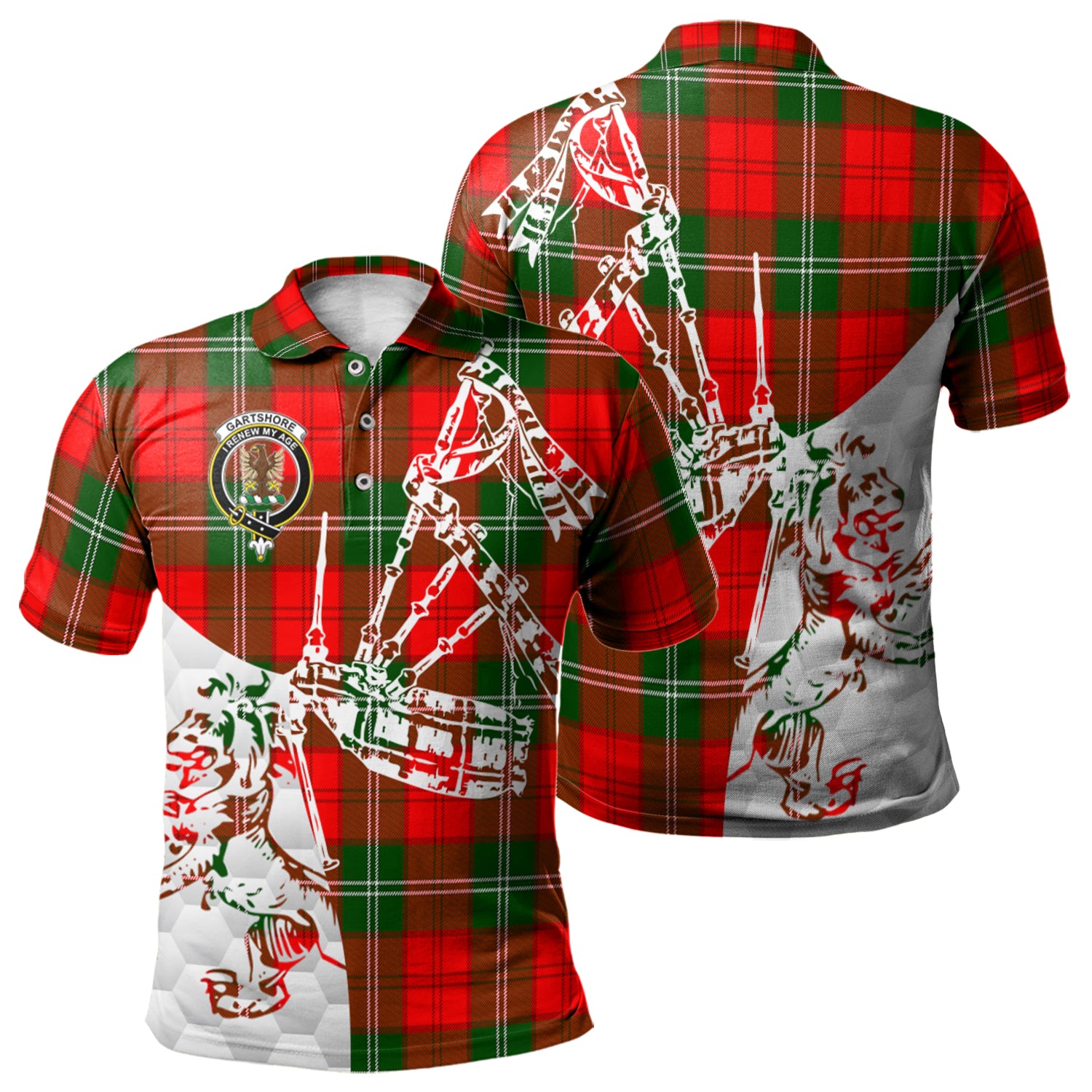 scottish-gartshore-clan-crest-tartan-polo-shirt-lion-and-bagpipes-style