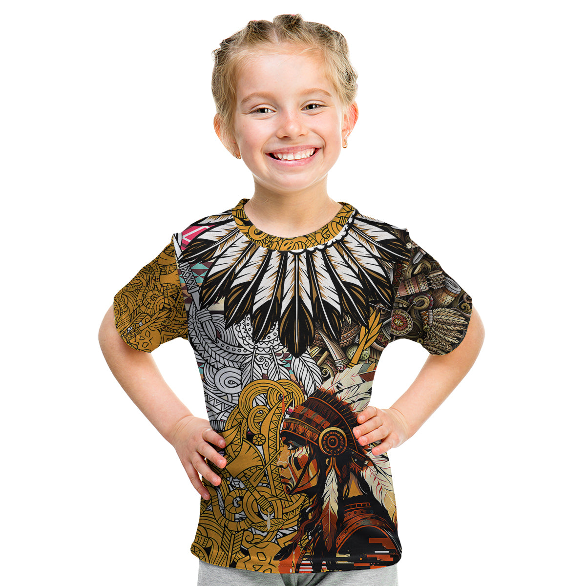 Native American Feather Hand Drawn Pattern Kid T Shirt - Wonder Print Shop