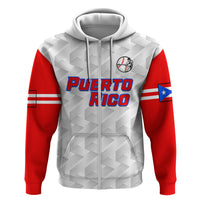 Pullover baseball hoodie with hood, Puerto Rico chest text and baseball emblem, red sleeves