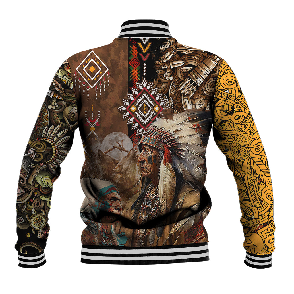 Native American Feather Hand Drawn Pattern Baseball Jacket - Wonder Print Shop