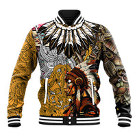 Native American Feather Hand Drawn Pattern Baseball Jacket - Wonder Print Shop
