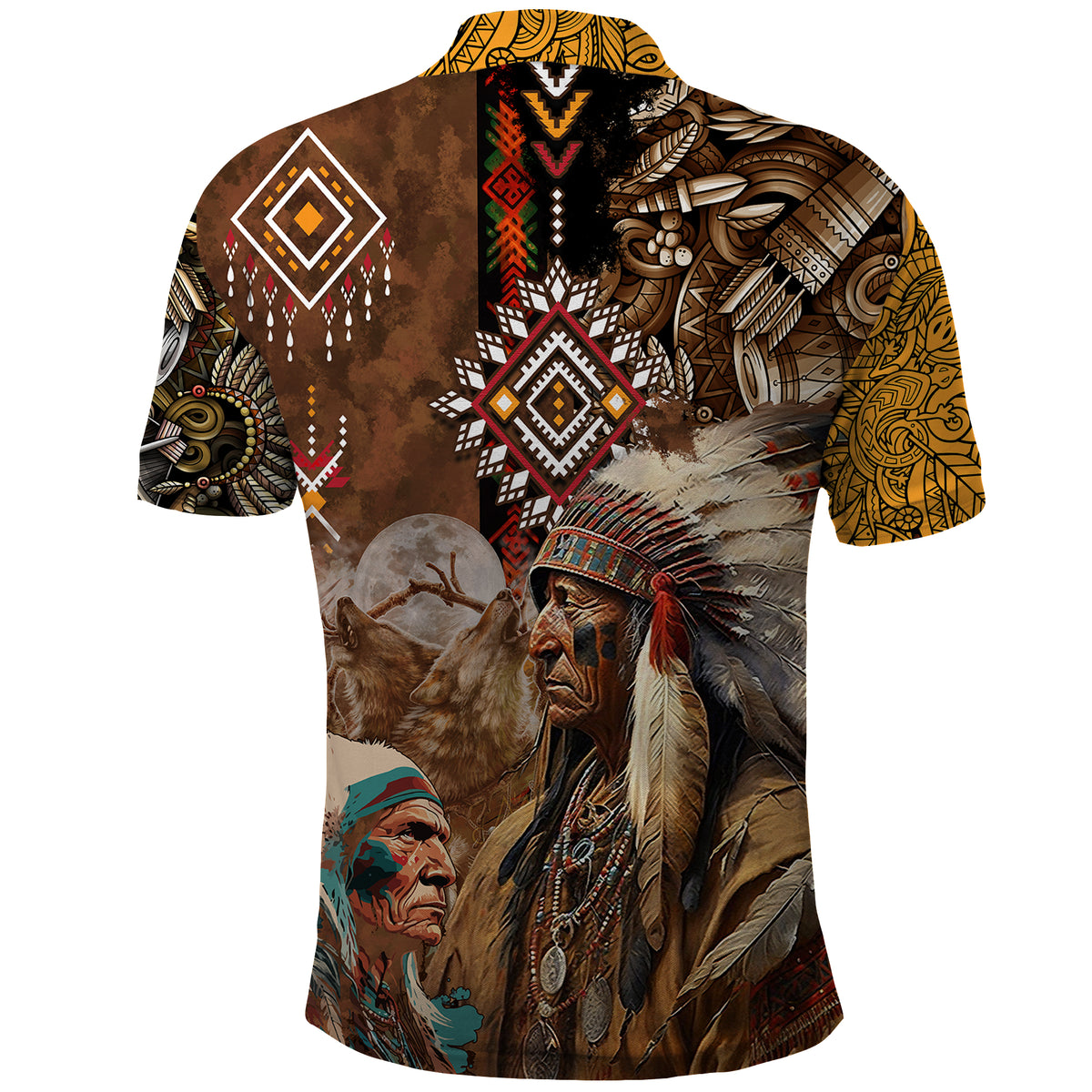Native American Feather Hand Drawn Pattern Polo Shirt - Wonder Print Shop