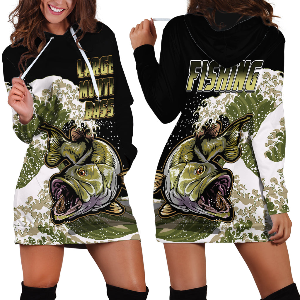 Largemouth Bass Fishing Gold Hoodie Dress - Wonder Print Shop