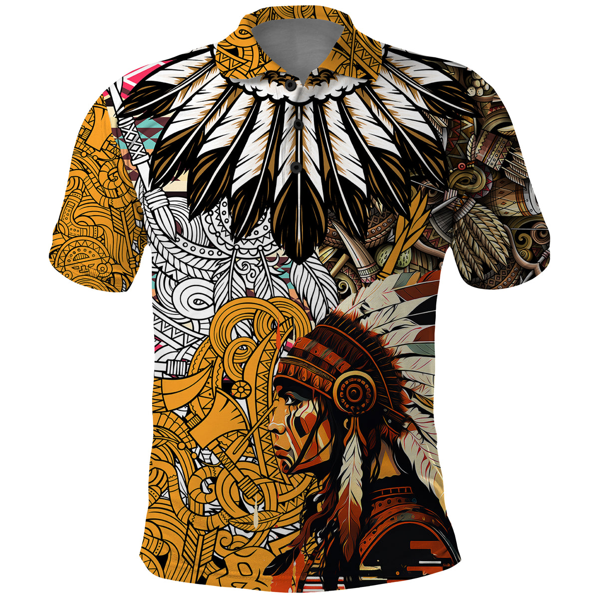 Native American Feather Hand Drawn Pattern Polo Shirt - Wonder Print Shop