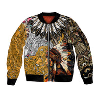 Native American Feather Hand Drawn Pattern Sleeve Zip Bomber Jacket - Wonder Print Shop