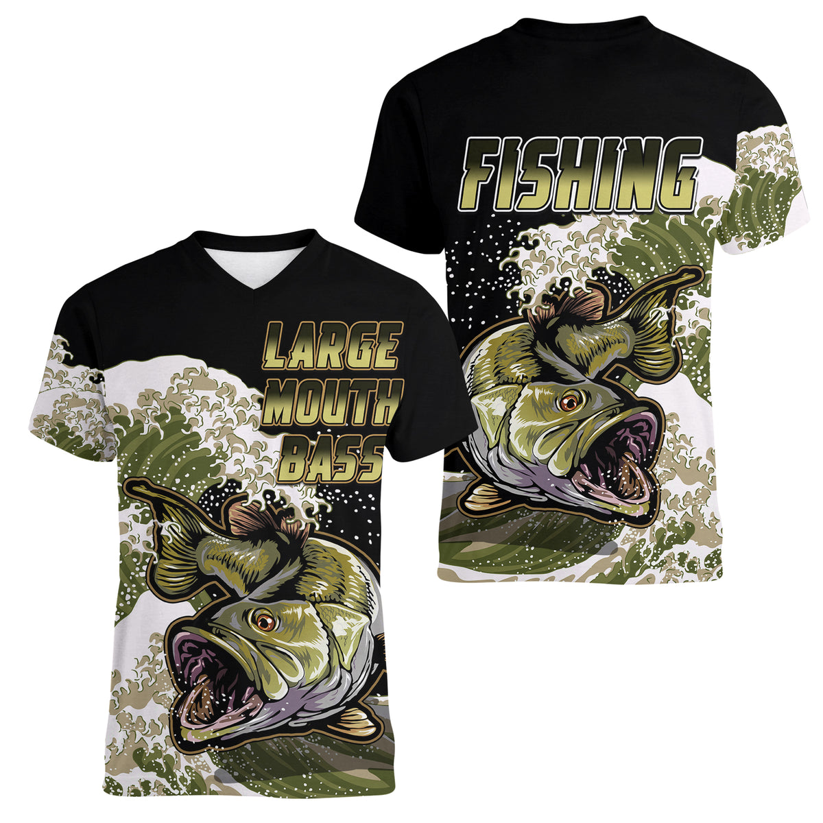Largemouth Bass Fishing Gold Women V Neck T Shirt - Wonder Print Shop