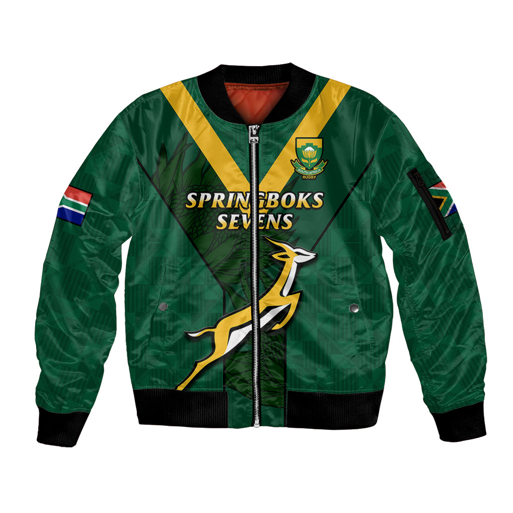 (Custom Text And Number) South Africa Rugby Go Blitzboks Sevens Sleeve Zip Bomber Jacket - Wonder Print Shop