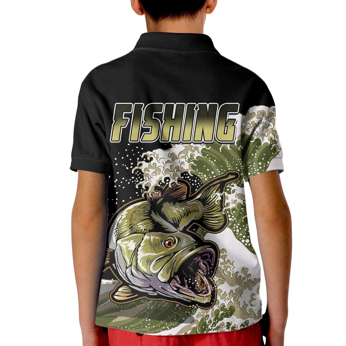 Largemouth Bass Fishing Polo Shirt Gold for Kid - Wonder Print Shop