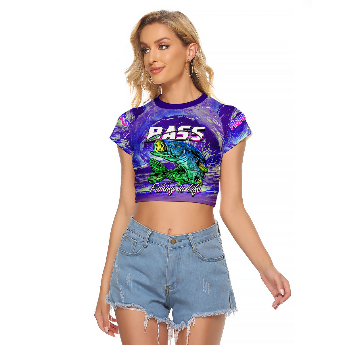 Bass Fishing is Life Hook Sport Largemouth Purple Raglan Cropped T Shirt - Wonder Print Shop