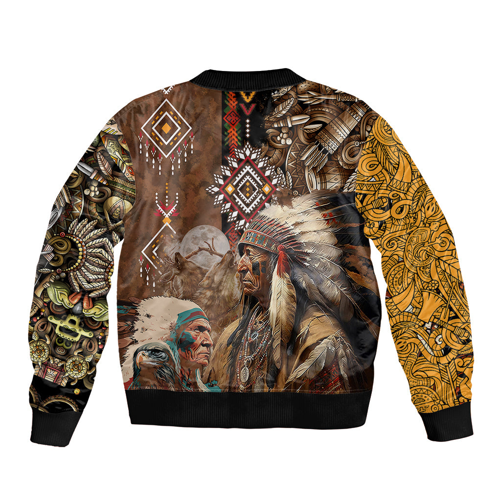 Native American Feather Hand Drawn Pattern Bomber Jacket - Wonder Print Shop