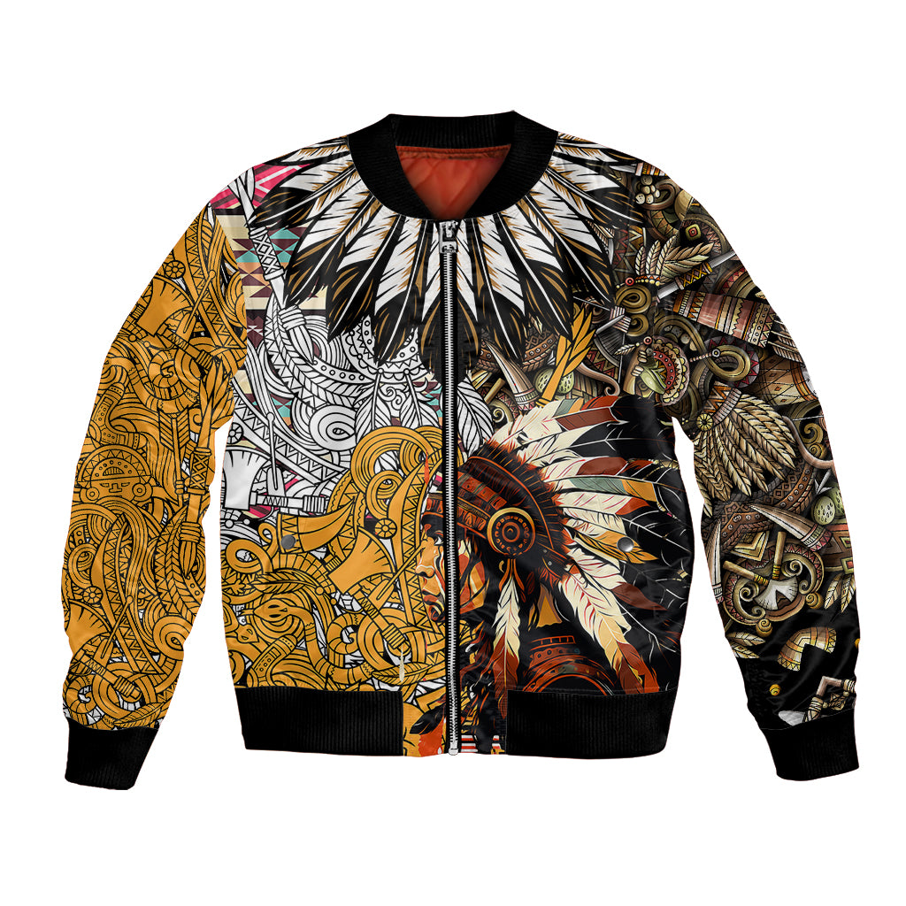 Native American Feather Hand Drawn Pattern Bomber Jacket - Wonder Print Shop