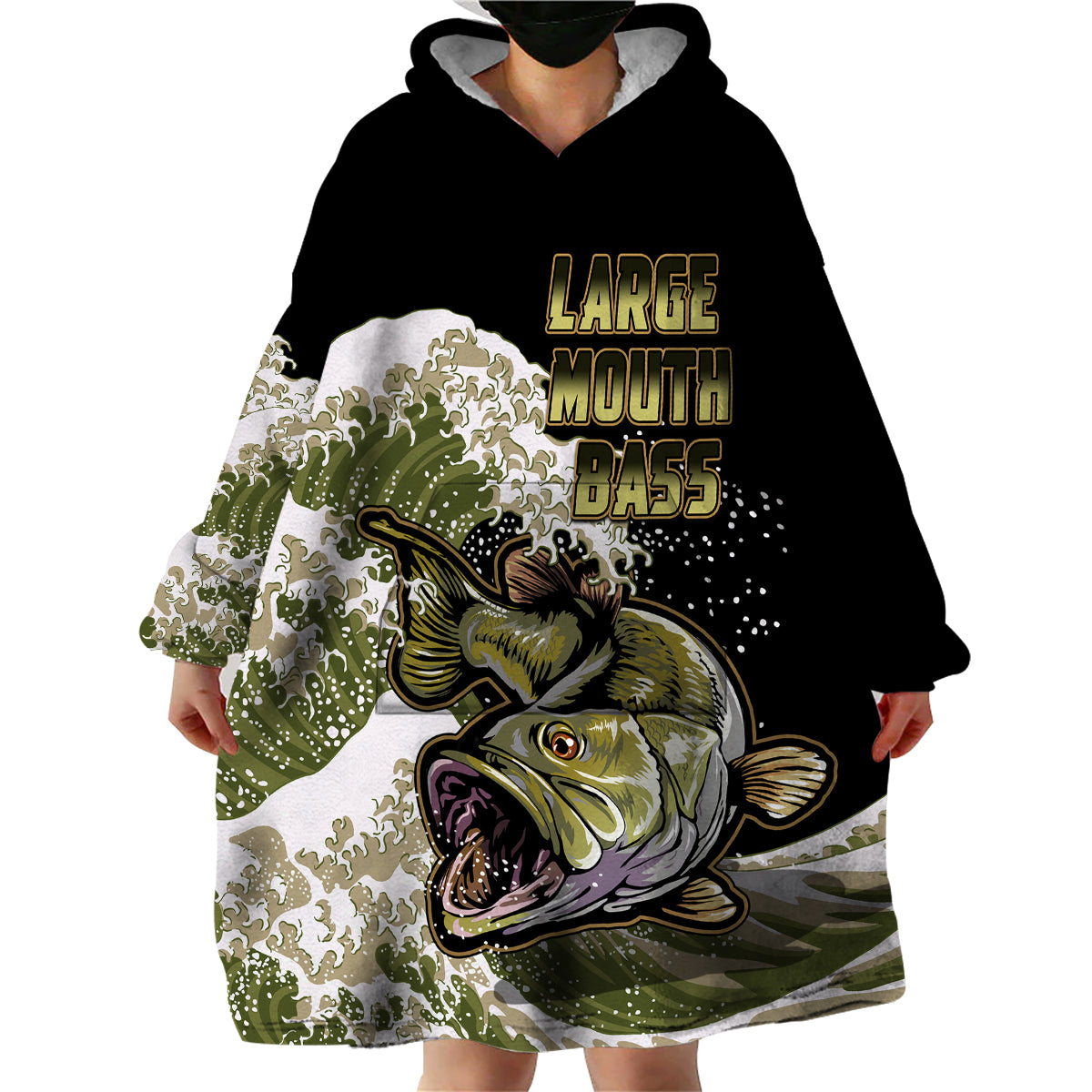 Largemouth Bass Fishing Gold Wearable Blanket Hoodie - Wonder Print Shop