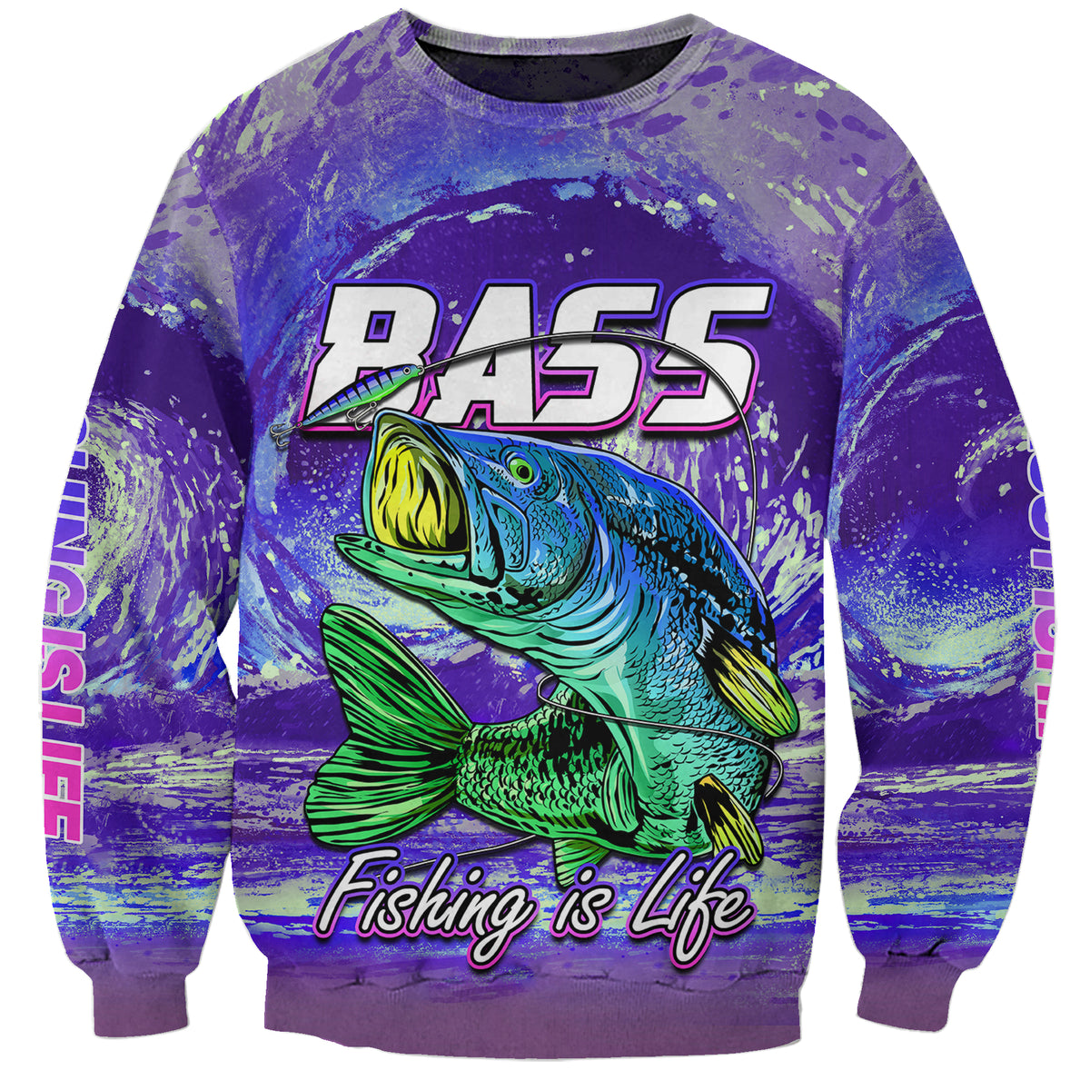 Bass Fishing is Life Hook Sport Largemouth Purple Sweatshirt - Wonder Print Shop