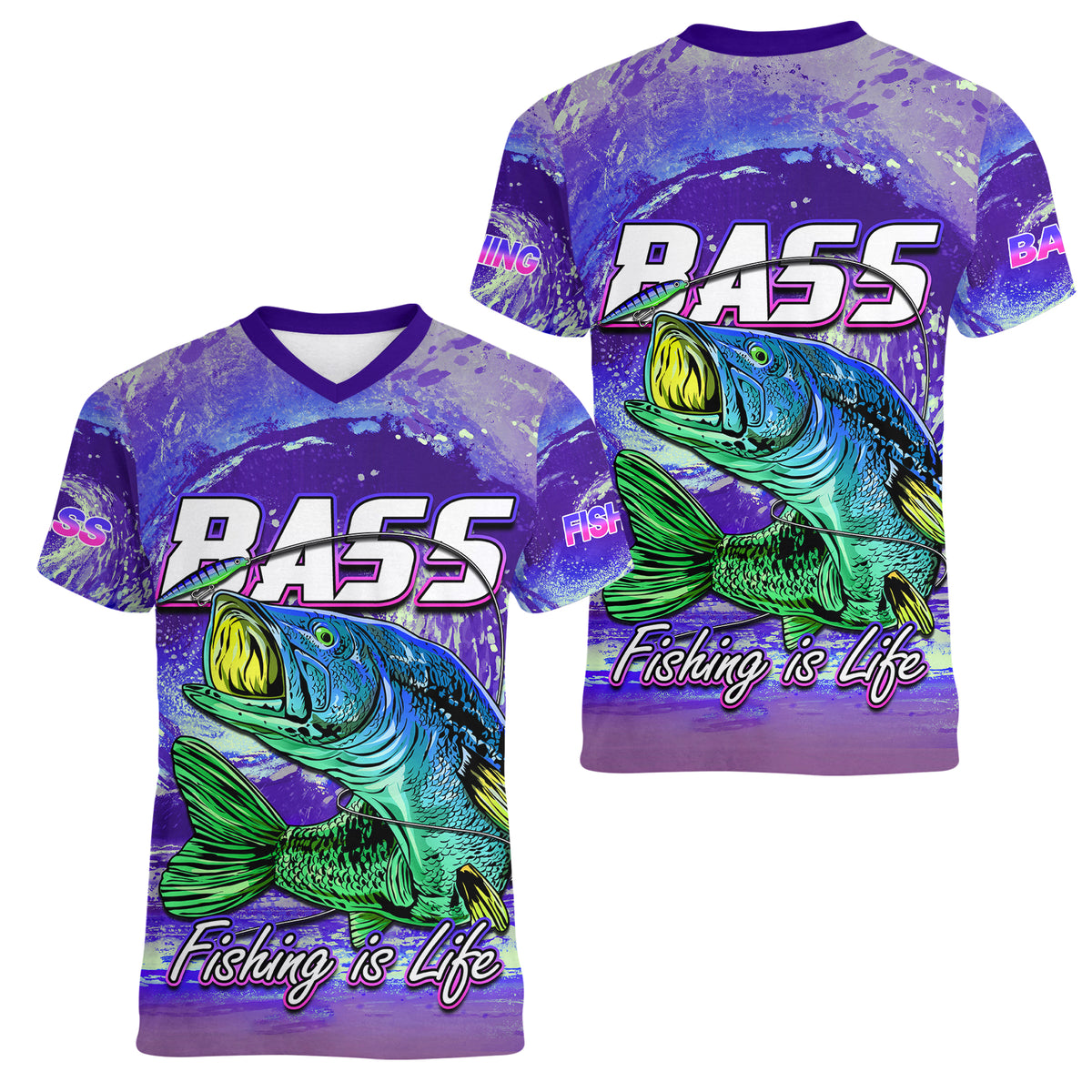 Bass Fishing is Life Hook Sport Largemouth Purple Women V Neck T Shirt - Wonder Print Shop