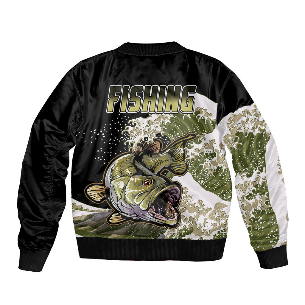 Largemouth Bass Fishing Gold Sleeve Zip Bomber Jacket - Wonder Print Shop