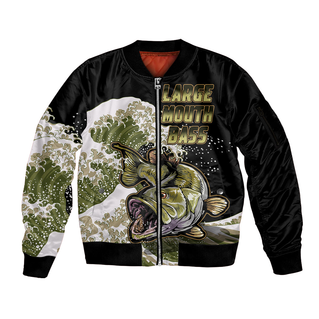 Largemouth Bass Fishing Gold Sleeve Zip Bomber Jacket - Wonder Print Shop