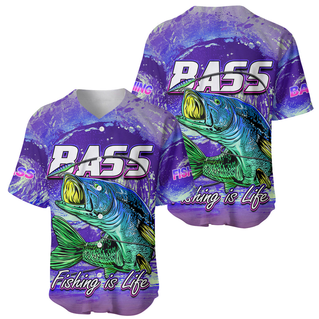 Bass Fishing is Life Hook Sport Largemouth Purple Baseball Jersey LT9 - Wonder Print Shop