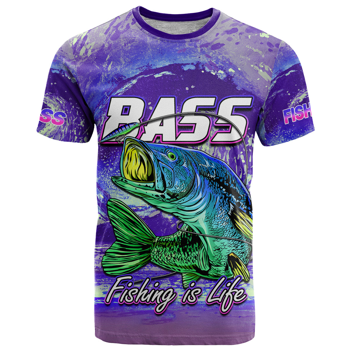 Fishing T Shirt Bass Fishing is Life Hook Sport Largemouth Purple - Wonder Print Shop