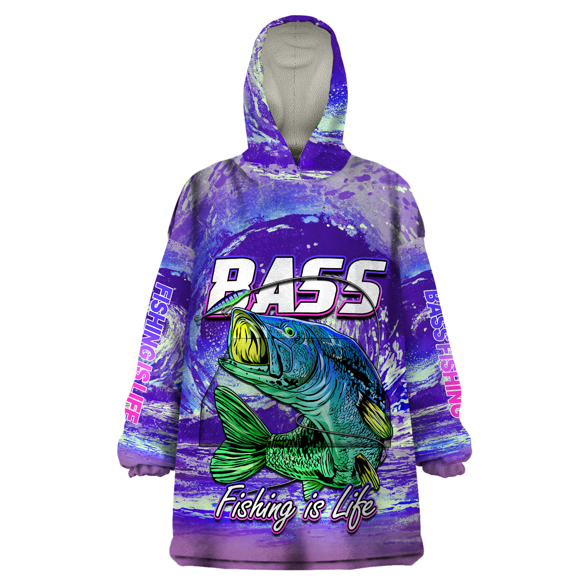 Bass Fishing is Life Hook Sport Largemouth Purple Wearable Blanket Hoodie - Wonder Print Shop