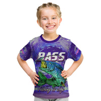 Kids purple graphic bass fishing T-shirt with short sleeves and crew neck