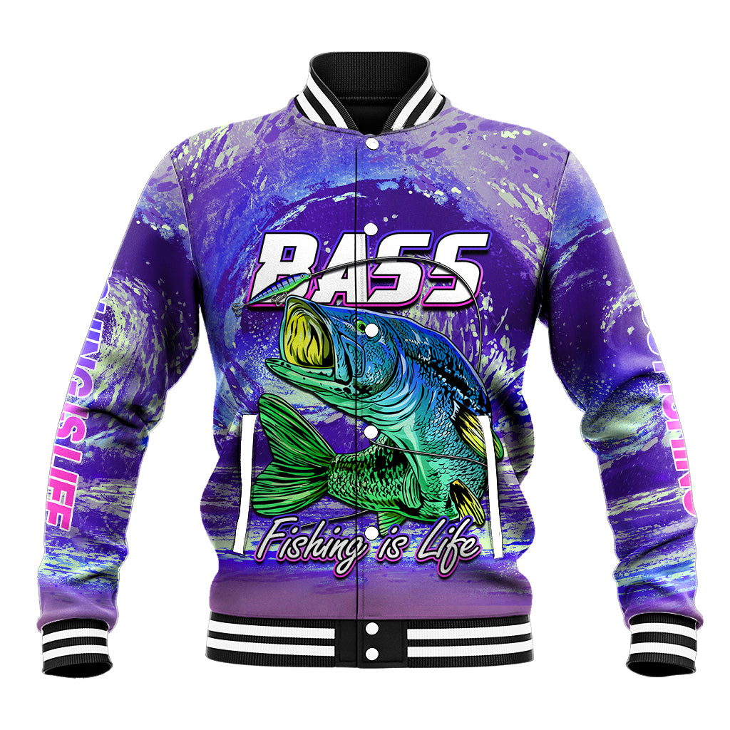 Bass Fishing is Life Hook Sport Largemouth Purple Baseball Jacket LT9 - Wonder Print Shop