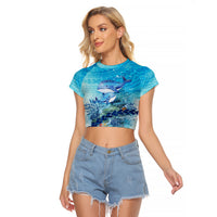 Mother and Baby Whale Mix Polynesian Style Raglan Cropped T Shirt TS07 - Wonder Print Shop