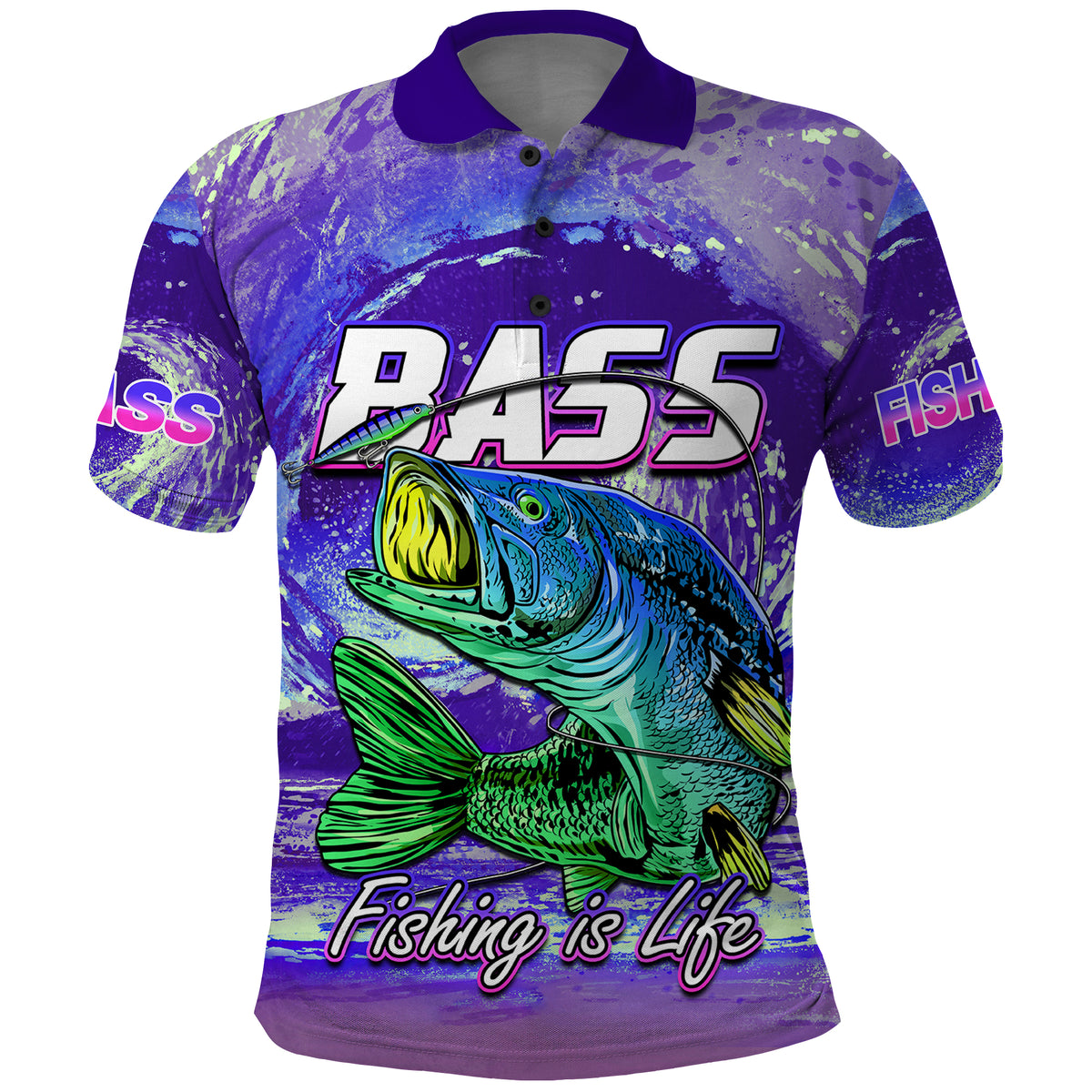Bass Fishing Polo Shirt Fishing is Life Hook Sport Largemouth Purple - Wonder Print Shop