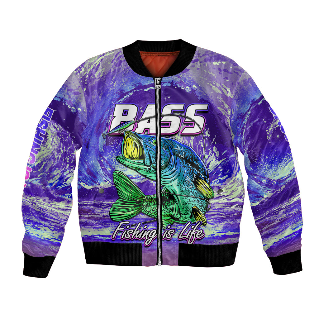 Bass Fishing is Life Hook Sport Largemouth Purple Bomber Jacket LT9 - Wonder Print Shop