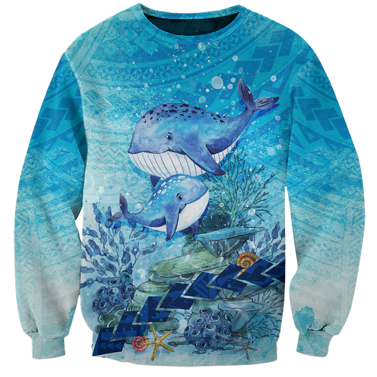 Mother and Baby Whale Mix Polynesian Style Sweatshirt TS07 - Wonder Print Shop